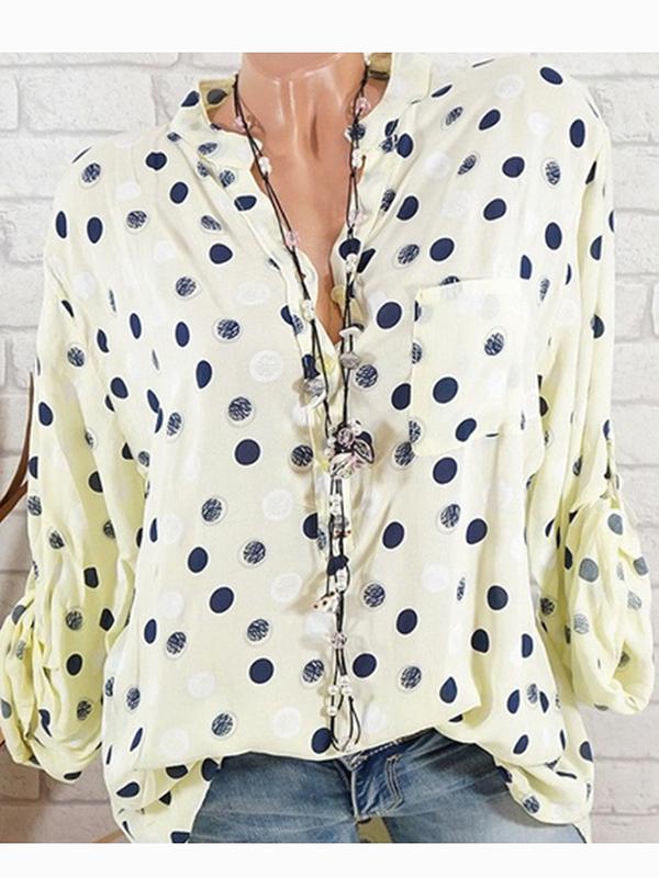 Daily Plus Size Dot Print Blouse Loose Lapel Tops For Women