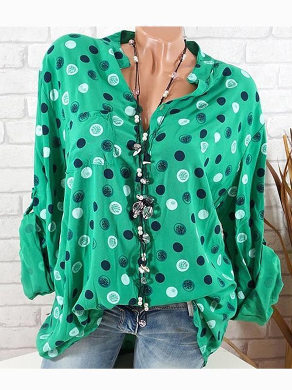 Daily Plus Size Dot Print Blouse Loose Lapel Tops For Women